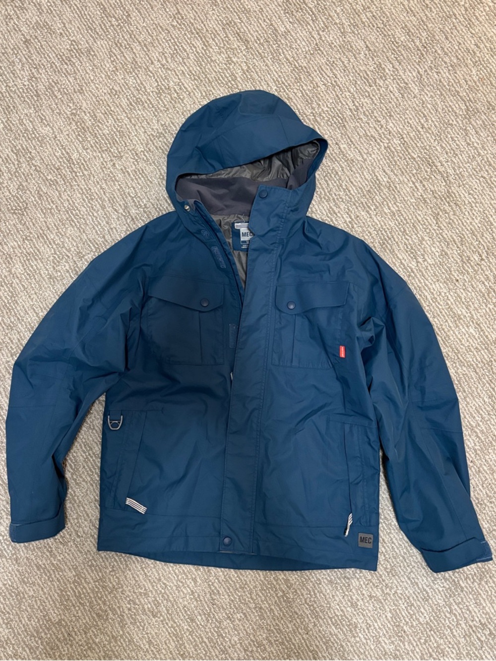 MEC Kids Hooded Ski / Raincoat in Navy-turquoise Blue